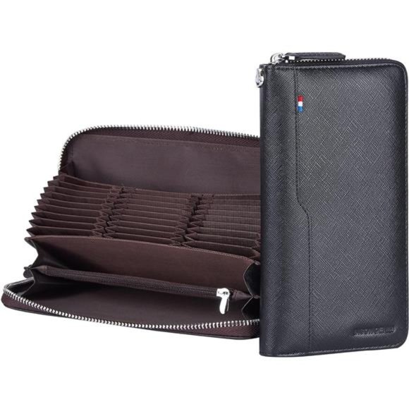 Mens Credit Card Wallet Long Genuine Leather Casual Billfold  Men\'s Long Wallet Genuine Leather Billfold Zip Around Checkbook Wallet
